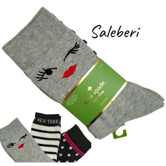 kate spade Accessories - NWT♠️KATE SPADE♠️3 Pair Designer "WINK" Crew Gray Mélange